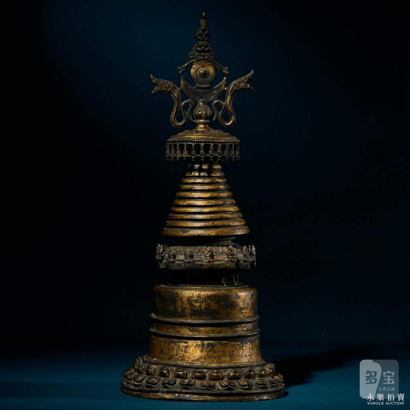 13世纪 （西藏）铜鎏金噶当塔 - 图3